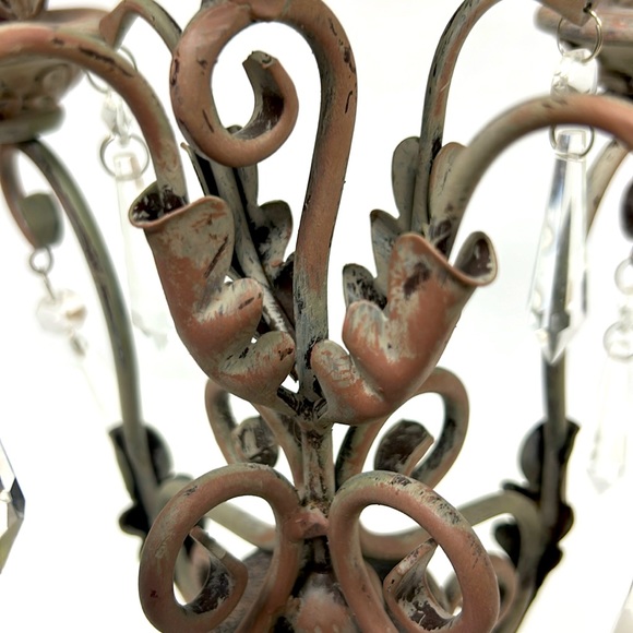 Vintage style heavy metal and ceramic 5 light candelabra with crystals - Picture 6 of 8